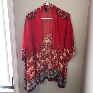 Sheer floral open front cardigan